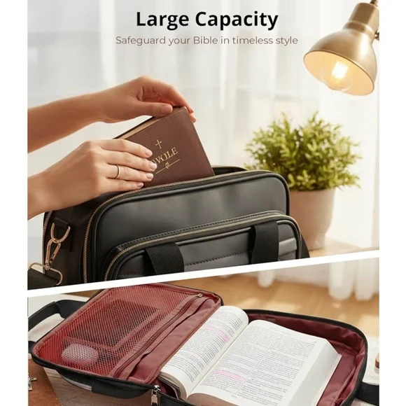 Leather Bible Cover Case with Ribbon Bookmark - Picture 6 of 11